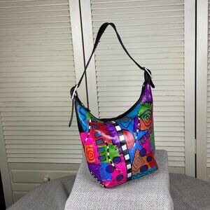 OOAK * Hand-painted 80s 90s ILI New York Leather Hobo Shoulder Bag Handbag Purse